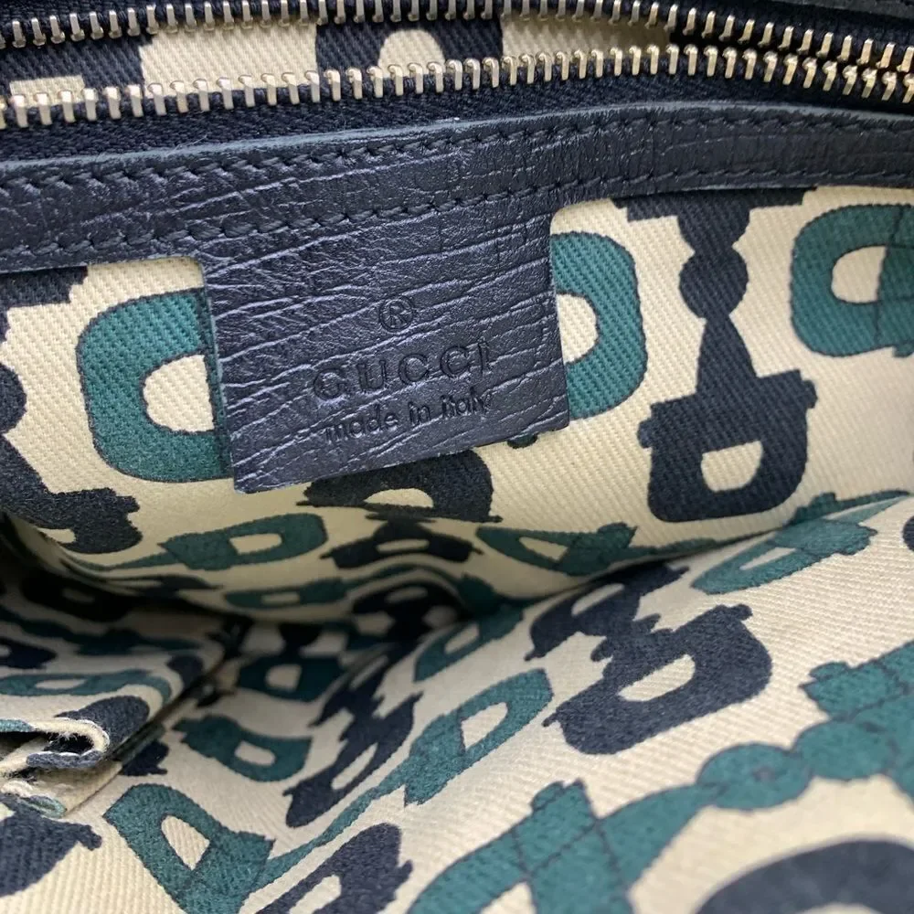 Gucci Small Black GG Canvas Sherry Line Jolicoeur Bucket Tote Bag Gold Charms